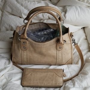 Frye Melissa Sand Satchel with matching wallet
